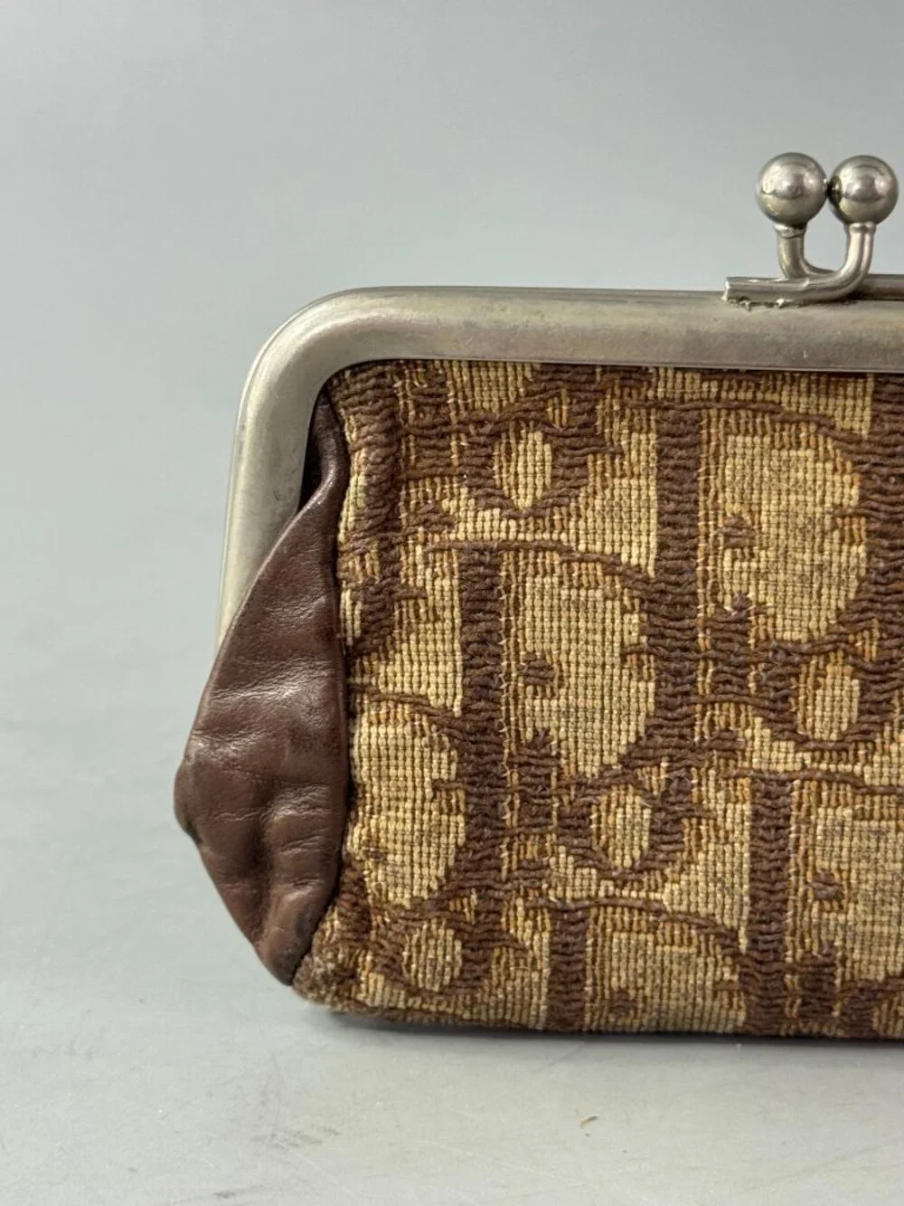 Vintage Christian Dior 1970 - 1980 Trotter Monogram Kiss-Lock Coin Purse - Brown
